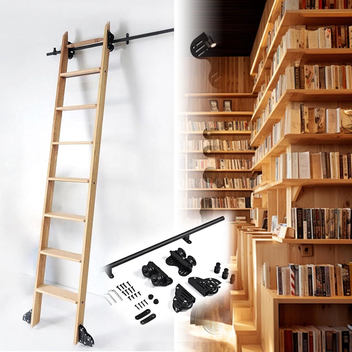 Verrijdbare Loftladder - Schuifrailsysteem Ladder - Toegang op Hoogte - Soepele Beweging - Tot 6 Meter - Zwart