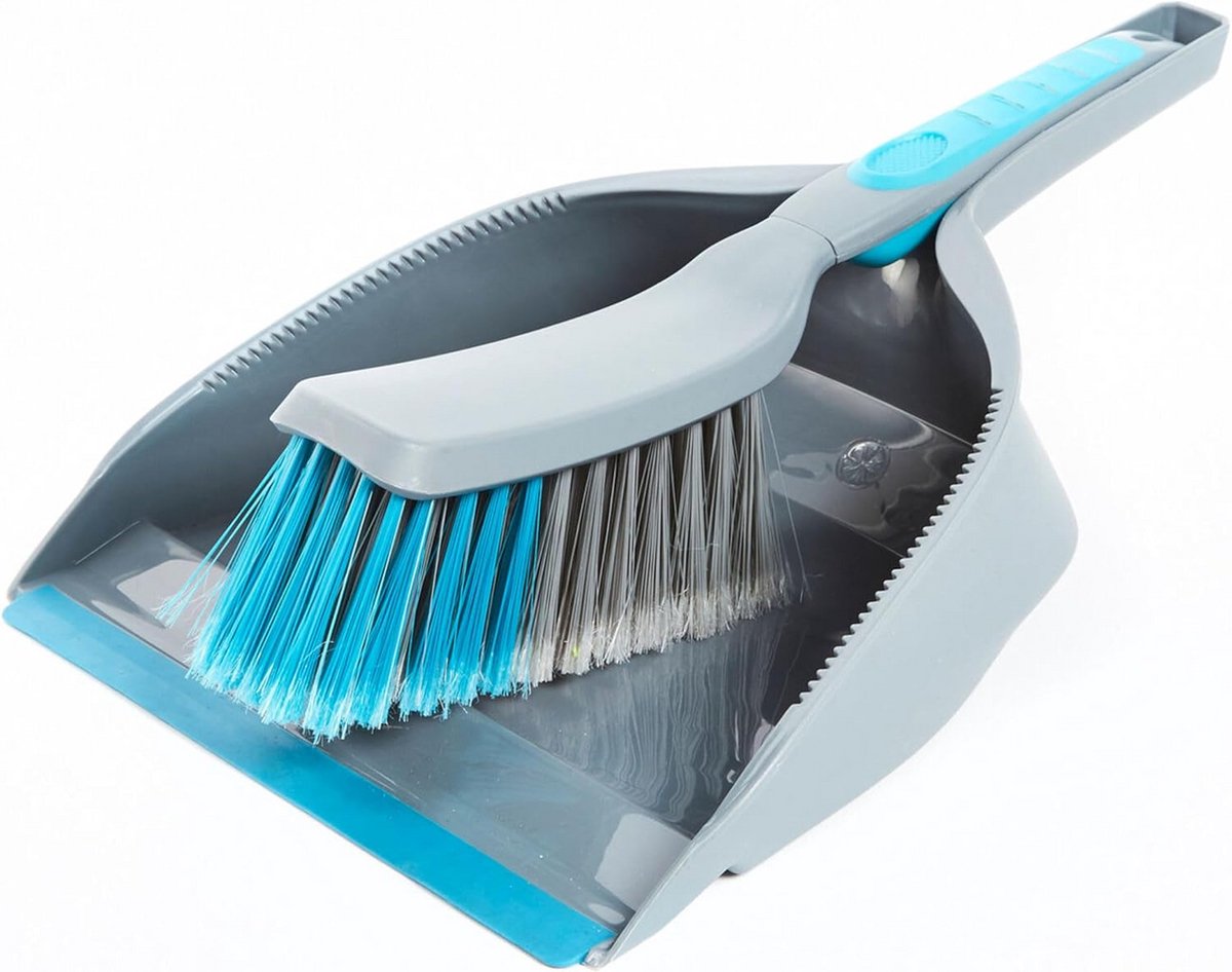 Stofblik en borstelset voor keukenvloer, lichtgewicht en ergonomisch, zachte haren, ideaal voor alle oppervlakken, rubberen lip, compact voor eenvoudige opslag