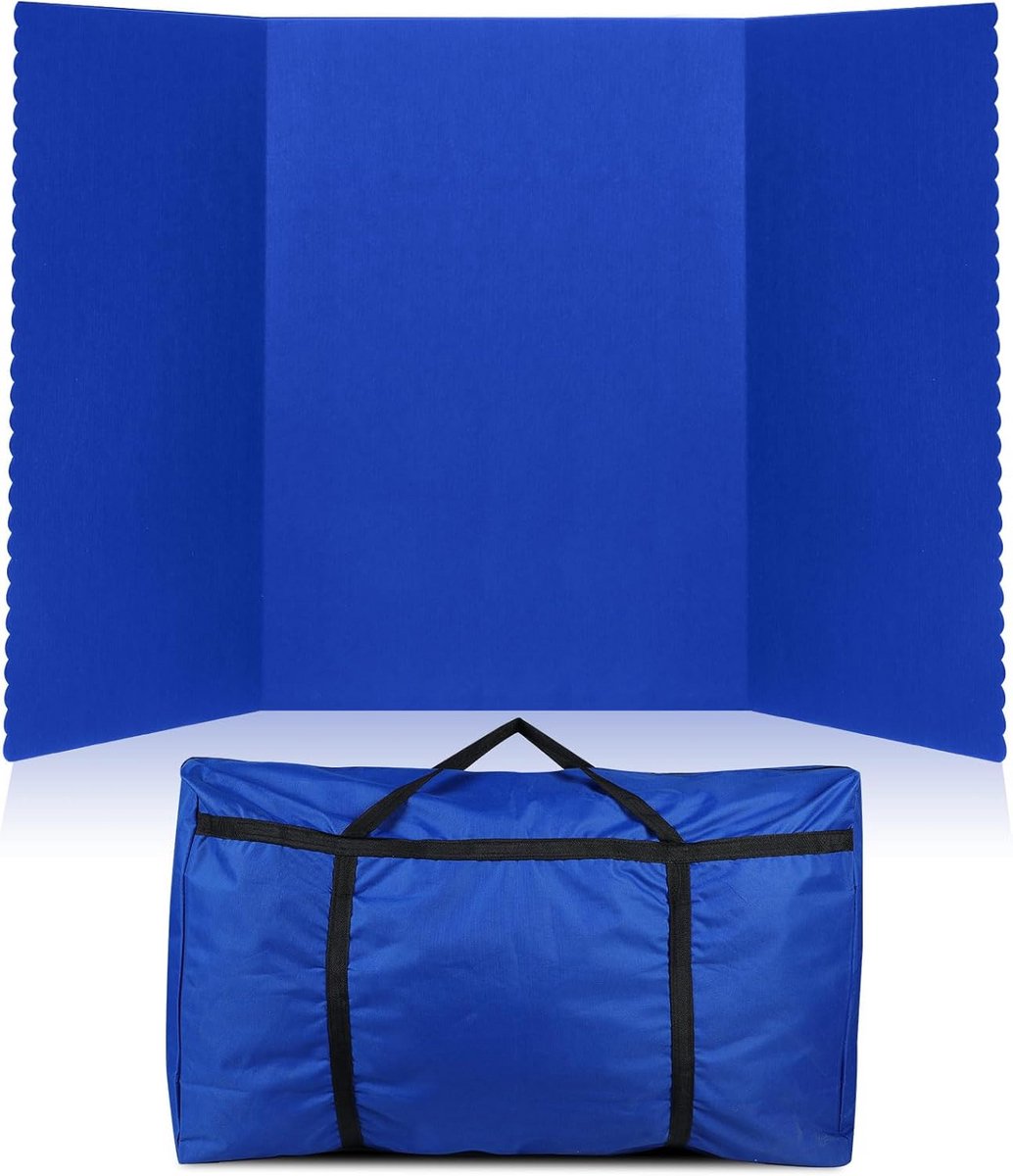 Opvouwbaar Drie Paneel Presentatiebord met Opbergtas en Haak en Lus Stof - Donkerblauw - 183 x 96 cm