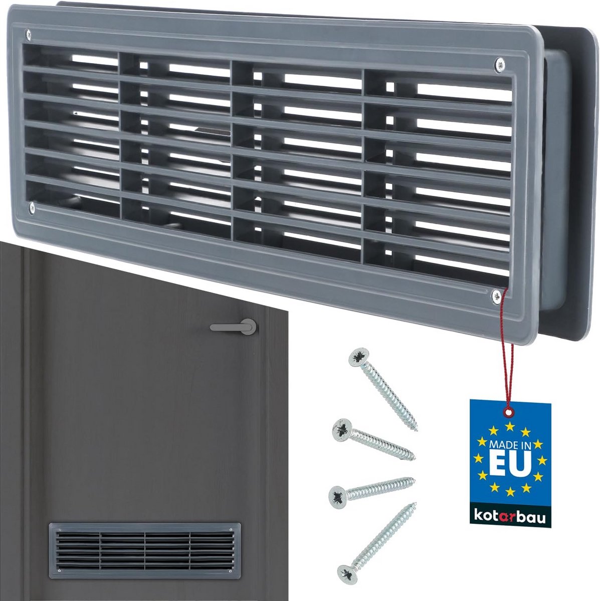 Ventilatierooster 13,5 x 48,8 cm voor Deurventilatie - Kunststof Rooster Grijs