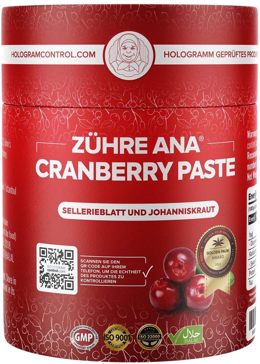 Zühre Ana Kızılcık Macunu (Cranberry) - 240g - 100% Natuurlijk & Suikervrij