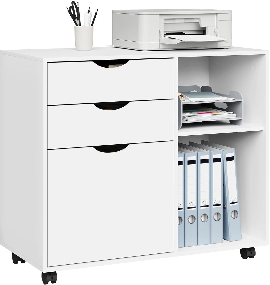 Allero Ladekast - Ladenkast - Ladenkastje - Archiefkastje - Mobiele Archiefkast - Met Wielen - 3 Lades - 80x69,5x39,5 CM