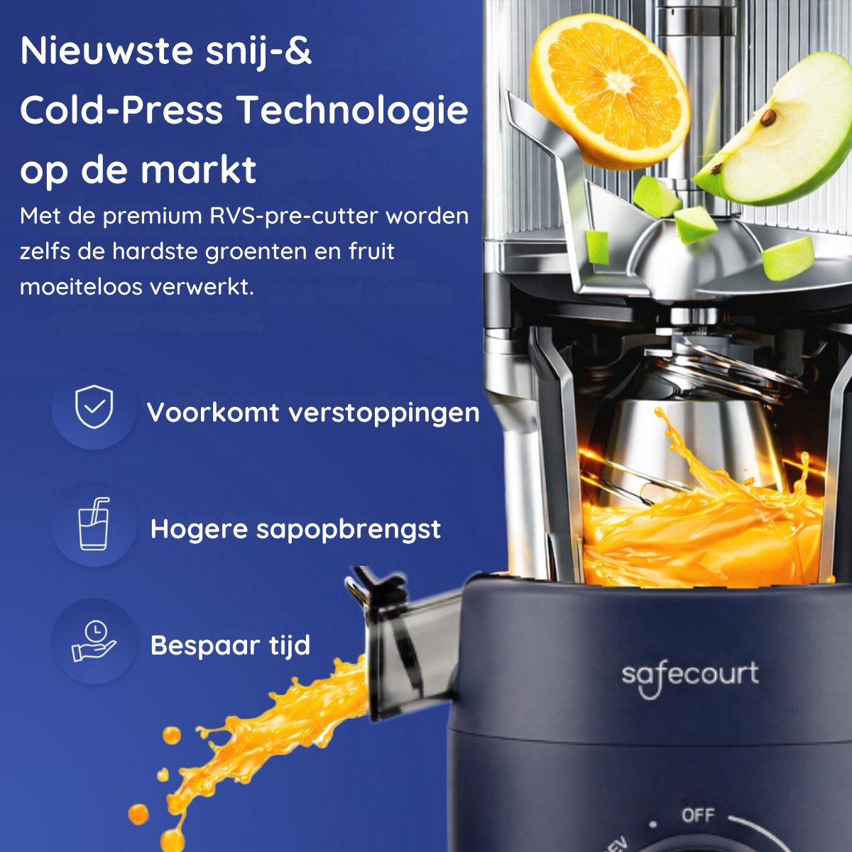 Safecourt Kitchen Slow Juicer - sapcentrifuge Blauw thumbnail 5