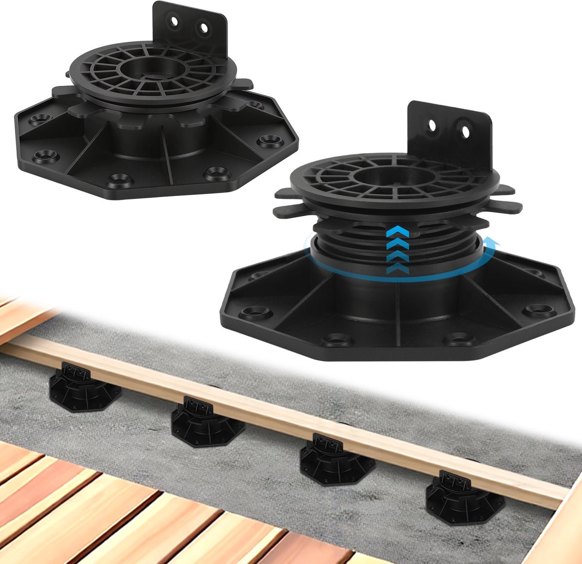 100x Verstelbare Balkendragers 40-70mm Matte Afwerking Hellingsverstelling 0-5% Composiet Voor Houten En WPC Vloeren