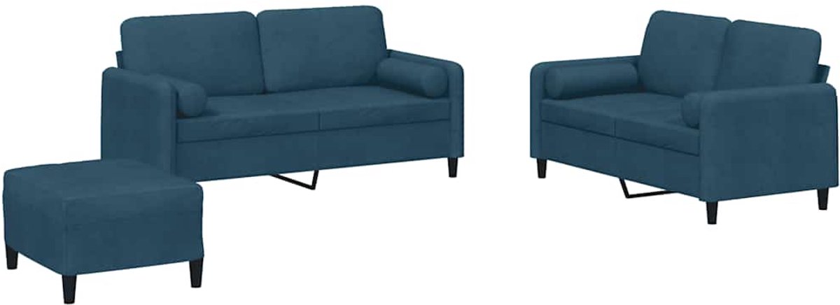vidaXL - 3-delige - Loungeset - met - kussens - fluweel - blauw