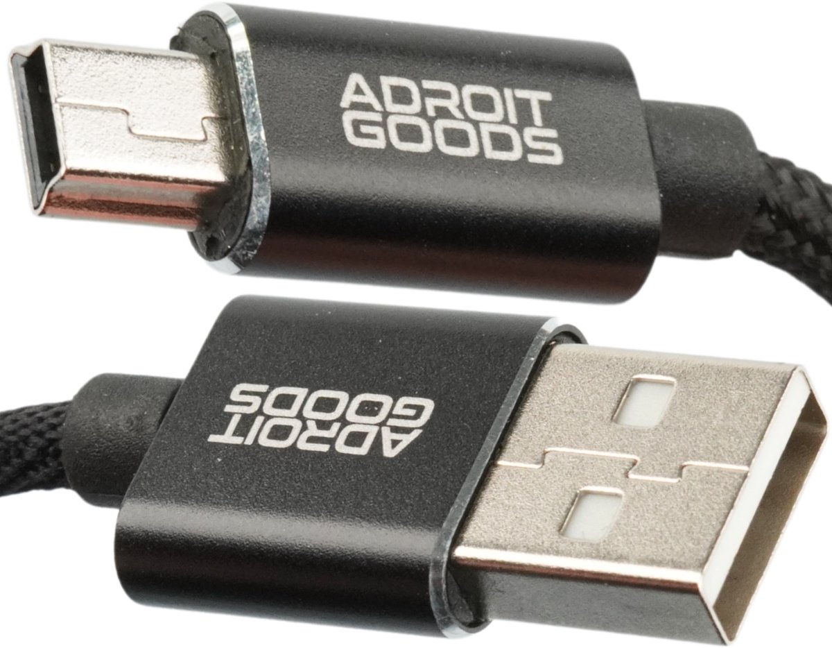 AdroitGoods USB-A naar Mini USB 2.0 Kabel 1m – Gevlochten Snellaadkabel 2.1A – Duurzame Data- & Oplaadkabel voor Mini-USB Apparaten