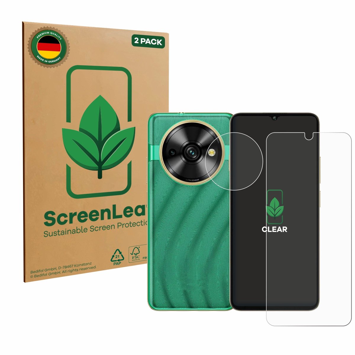 ScreenLeaf - Screenprotector voor Oukitel C59 Pro (Voor+Camera) - Duurzame schermbescherming Folie Beschermfolie transparant 2 Stuks