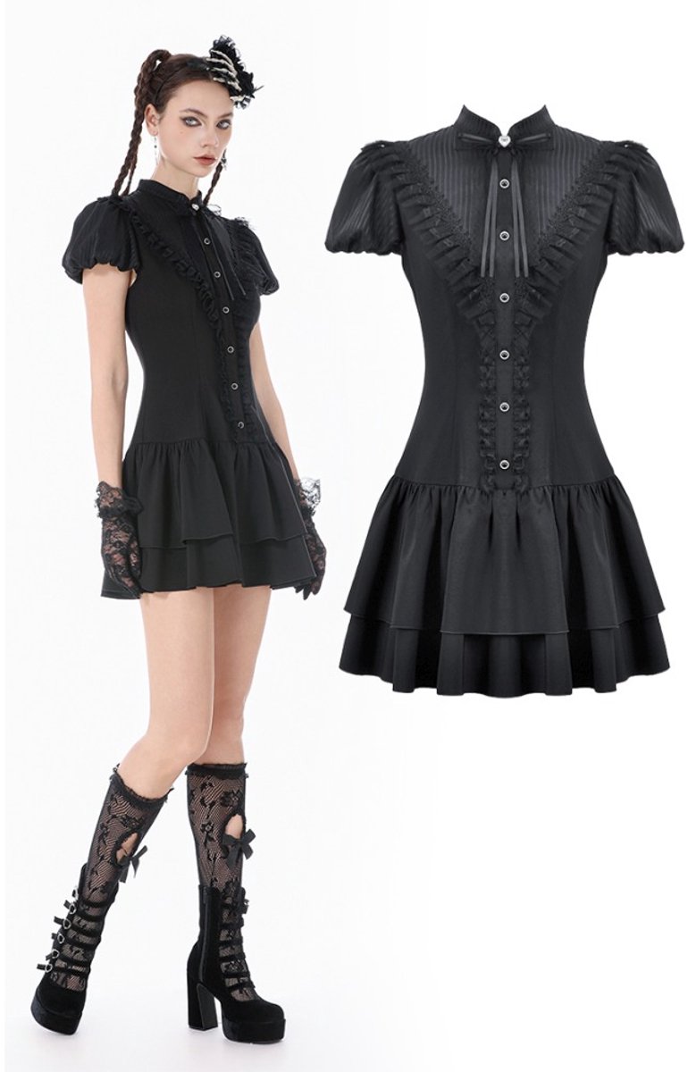 Dark in Love - Dark Lolita BowTrim Korte jurk - XS - Zwart
