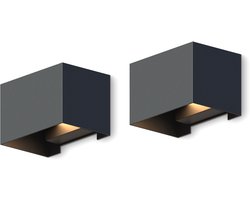 Calex LED Wandlamp Venice - 2 Stuks - Rechthoek - Zwart - LED Up & Down - Verstelbare Stralingshoek - 7W - Tuinverlichting - Voor Binnen en Buiten
