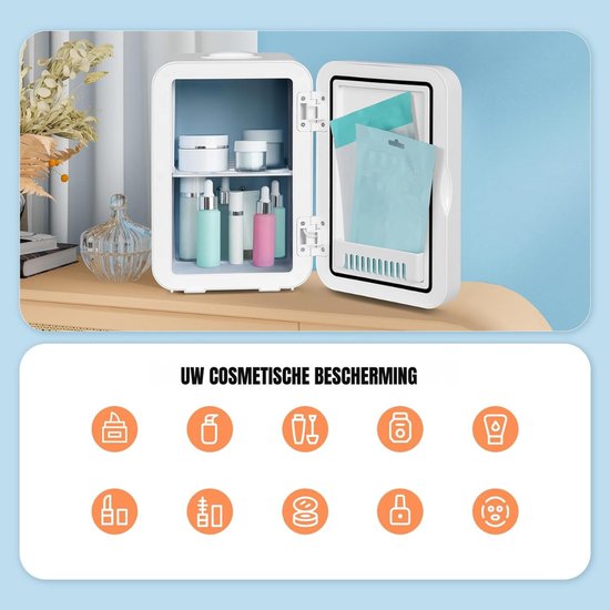 Zyrex® Skincare Fridge - Mini Koelkast 8 Liter - Met Spiegel en Verlichting - Mini Fridge - Wit - ‎20cm x 26cm x 30cm — afbeelding 3