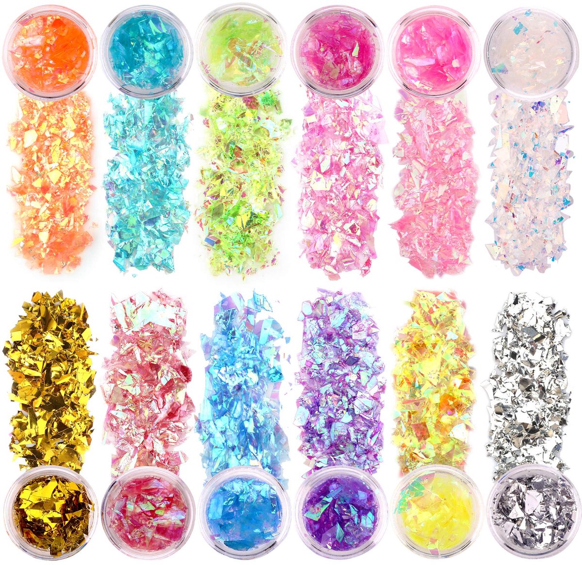 Glitter Flakes - Iriserende Holografische Nagel Sequins - 12 Kleuren 5ml