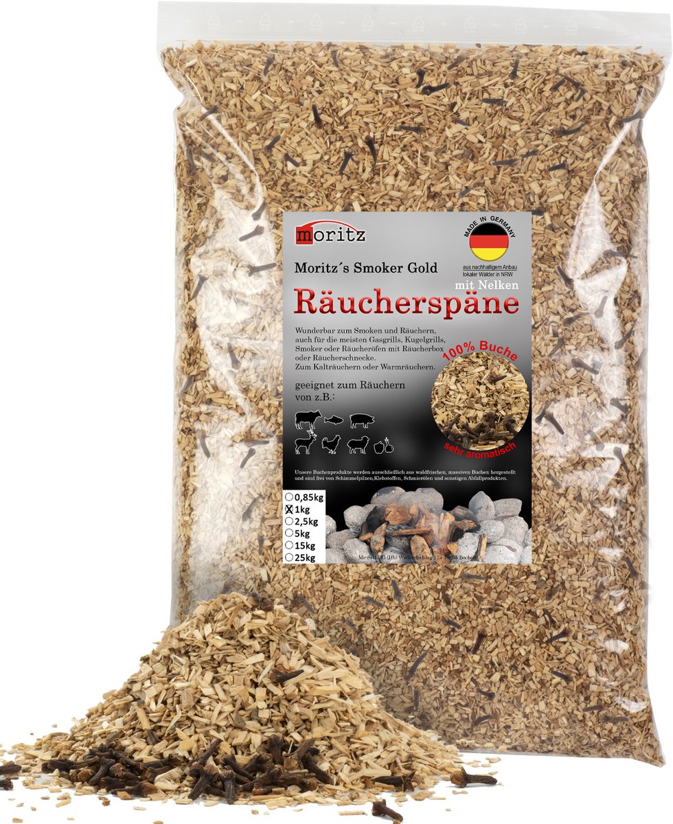 Rookspaanders beukenhout met kruidnagel fijn 0,75–2 mm 1 kg voor rookoven en rookoven