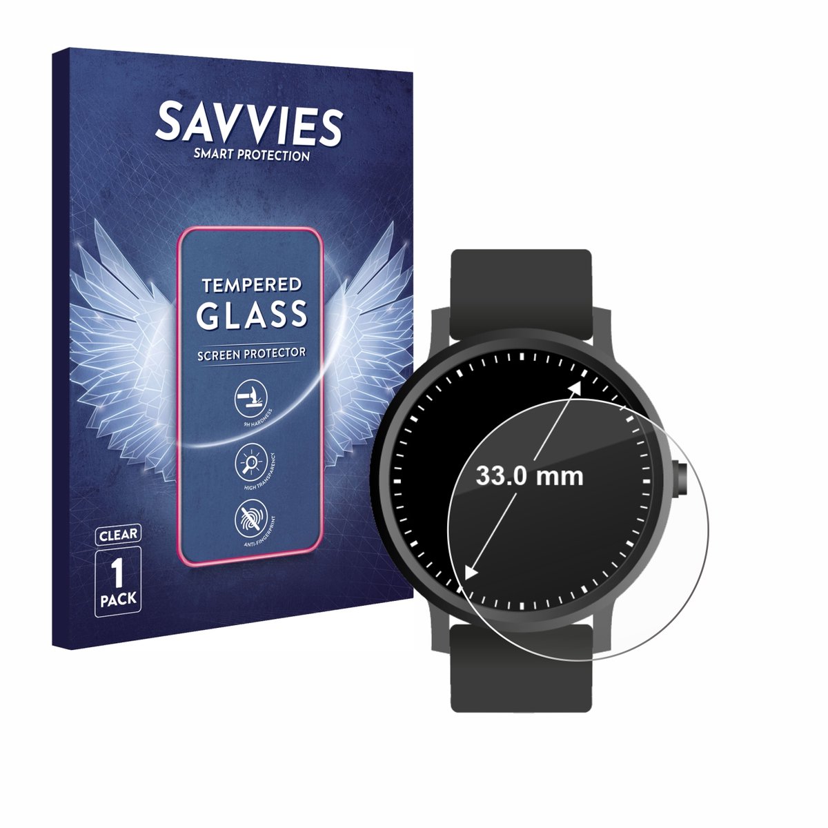 Savvies - Glas Screenprotector voor Horloges (Rond, ø: 33 mm) - Gehard Beschermglas 9H