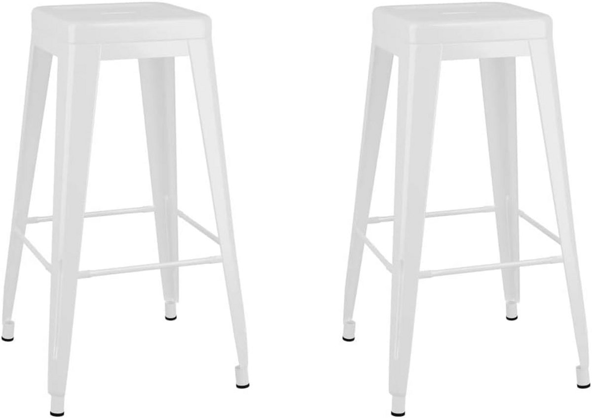 Set van 2 Stapelbare Barkrukken Metaal Wit – Industriële Barstoelen