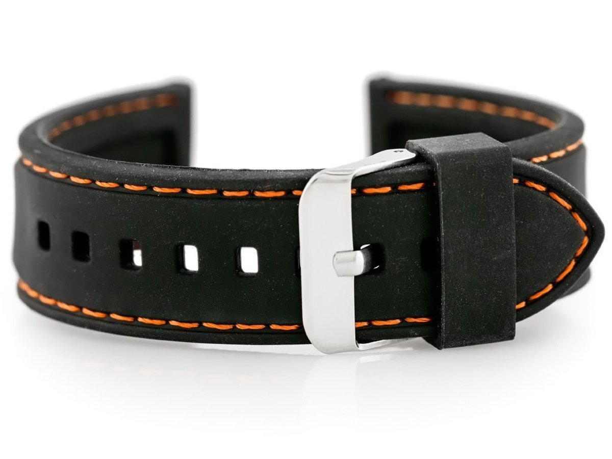 Pacific - Horlogebandje - 28mm - Zwart met Oranje