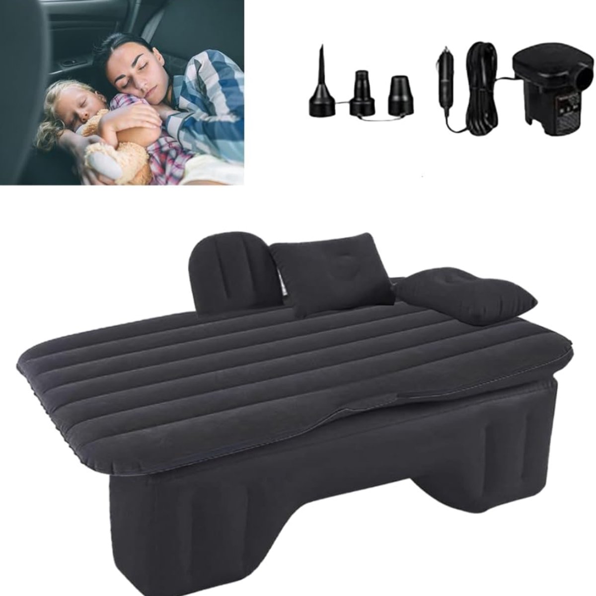 RWB® Auto Matras - Auto Luchtbed - Opblaasbed Auto - Zwart - 135 x 70 x 5 cm