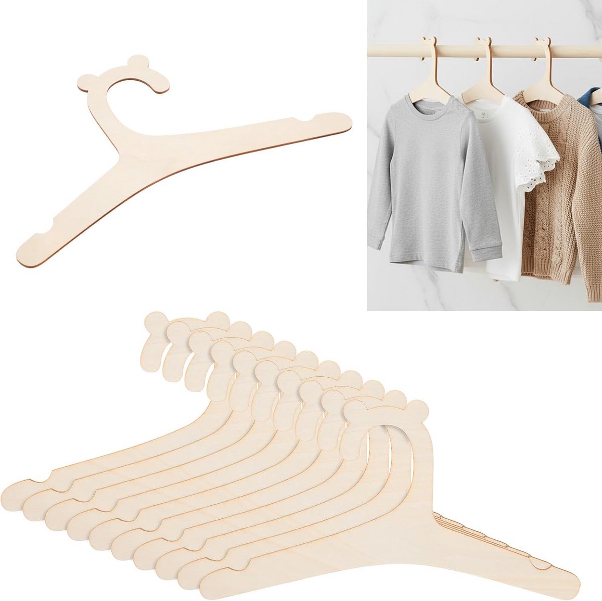 Set van 10 Houten Kleerhangers voor Kinderkleding - Antislip en Duurzaam