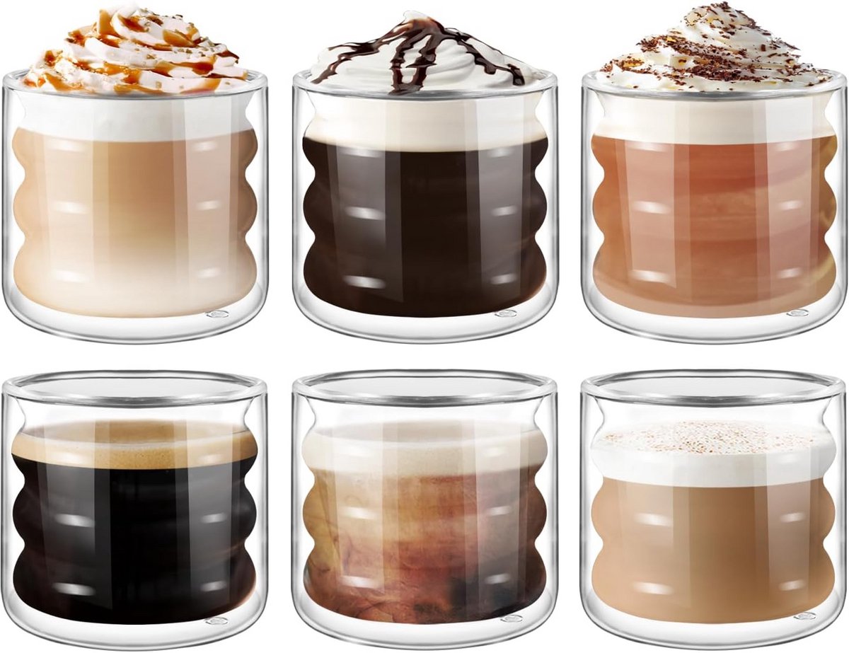 Set van 6 Dubbelwandige Espresso Glazen 120 ml - Hittebestendig Borosilicaatglas