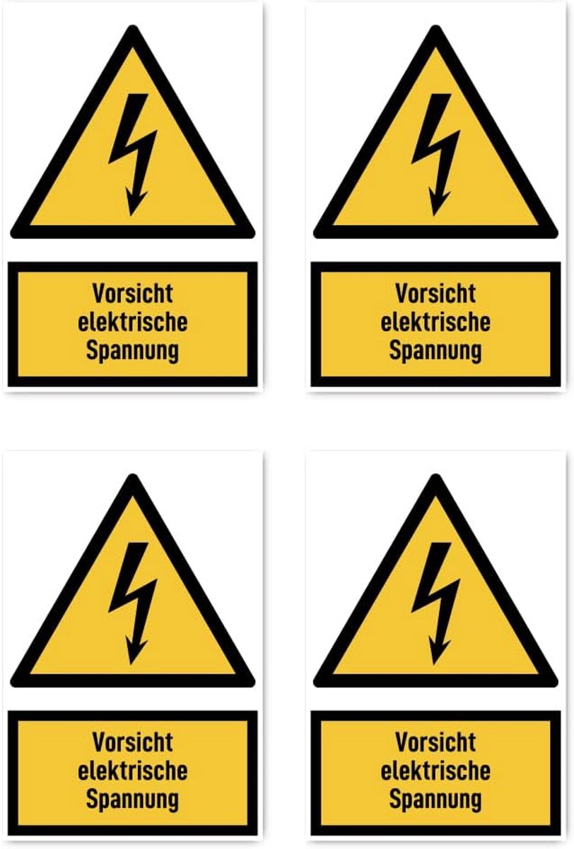 Waarschuwingssticker Let op Elektrische Spanning 150x100 mm 4 stuks Geel Zwart