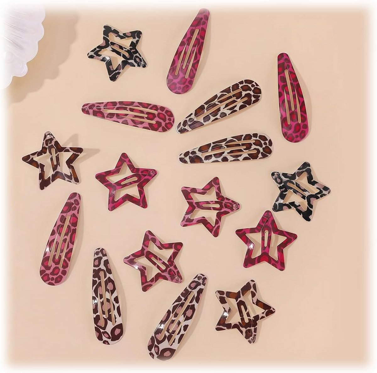 8 Paar Haarspeldjes Vrouwen Ster en Druppel Design Antislip Haaraccessoires Roze & Bruin