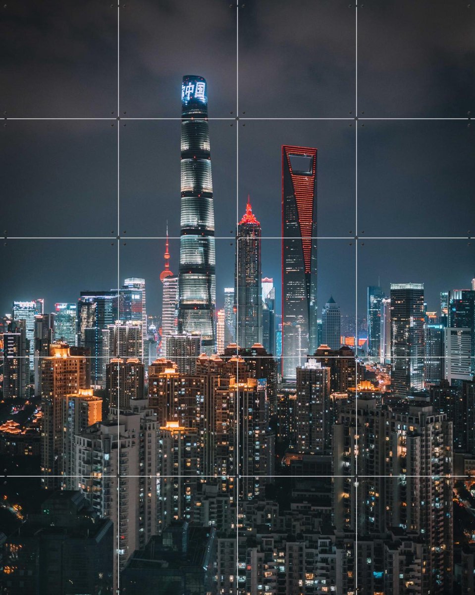 IXXI Shanghai Skyline, Tristan Zhou - 80 x 100 cm - Gratis ophangtool - Grote wanddecoratie en posters - Fotografie, Mancave, Architectuur
