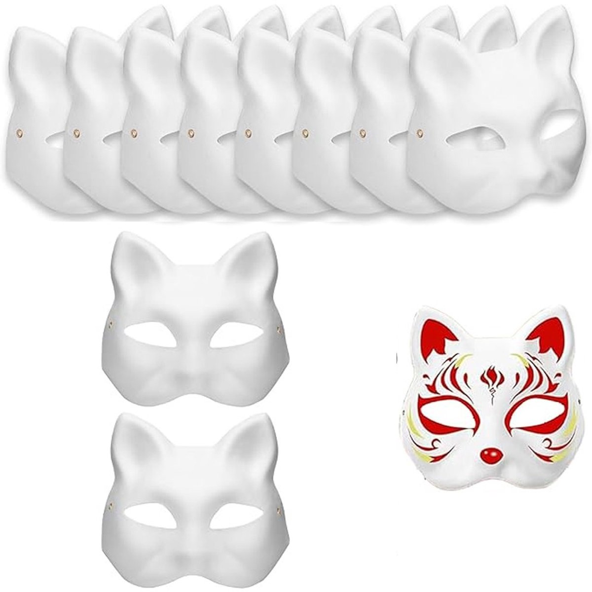10 stuks kattenmaskers, party, maskerade,therian masker, vossenmasker, wit doe-het-zelf maskers om te beschilderen, doe-het-zelf papieren masker, cosplay