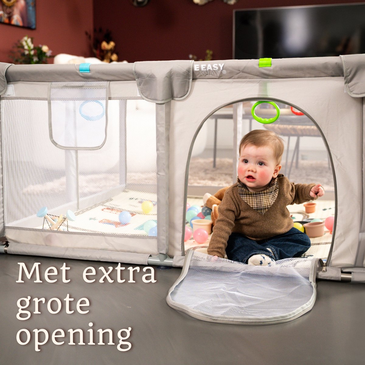 Grondbox – Top kwaliteit - Stevig - Eenvoudig - Twee formaten - 127x127cm - Inclusief Dubbelzijdige Speelmat – Baby Speelbox met 50x Speelballen - Kinderbox - Babybox - Box voor baby's - Kruipbox - Baby box - Playpen - Grijs – foto 7
