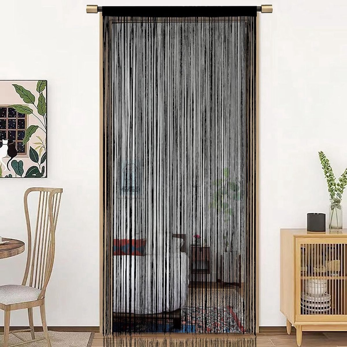 NBAP® Deurgordijn Kralen - Macrame - 90x200cm - Zwart