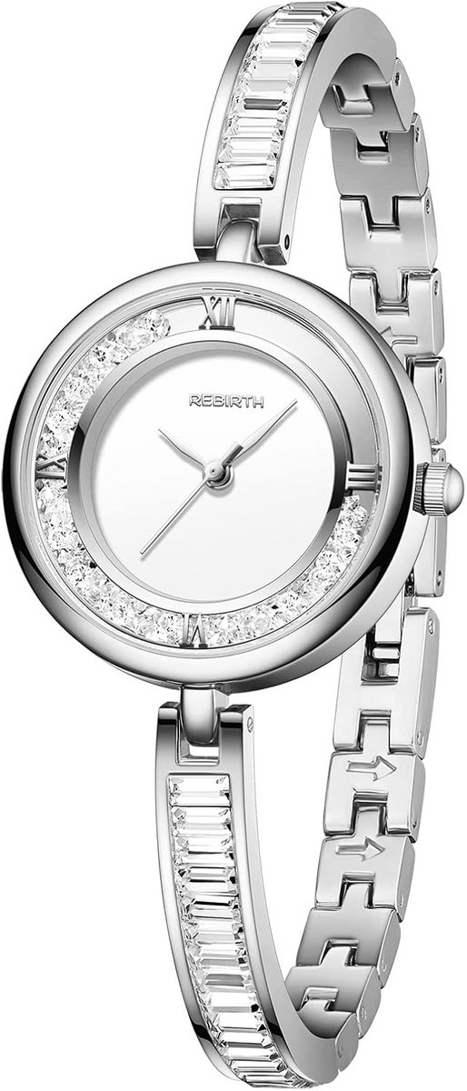 Analoge Dameshorloge met Kristallen en Romeinse Cijfers - Roestvrijstalen Armband