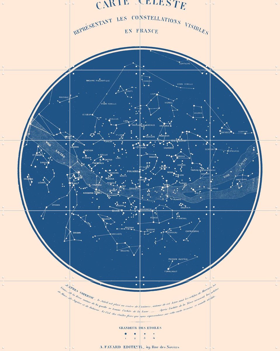 IXXI Carte Celeste Blue, Aster Edition - 80 x 100 cm - Gratis ophangtool - Grote wanddecoratie en posters - Vintage, Grafisch Ontwerp, Illustraties