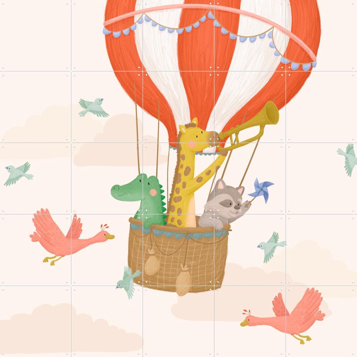 IXXI Air Balloon, Studio Phie - 100 x 100 cm - Gratis ophangtool - Grote wanddecoratie en posters - Fantasierijk, Speels, Cartoonesk, Illustraties