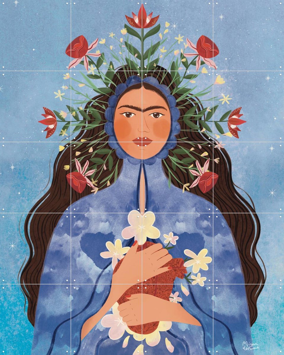 IXXI Frida Kahlo, Mirjam de Ruiter - 80 x 100 cm - Gratis ophangtool - Grote wanddecoratie en posters - Kleurrijk, Illustraties, Bloemen, Botanisch