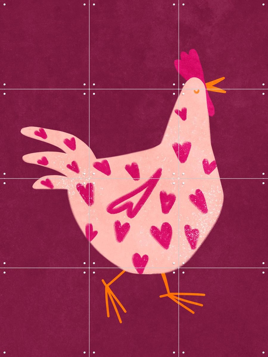 IXXI Heart Chicken, Raissa Oltmanns - 60 x 80 cm - Gratis ophangtool - Grote wanddecoratie en posters Kinderkamer, Dieren, Kinderen