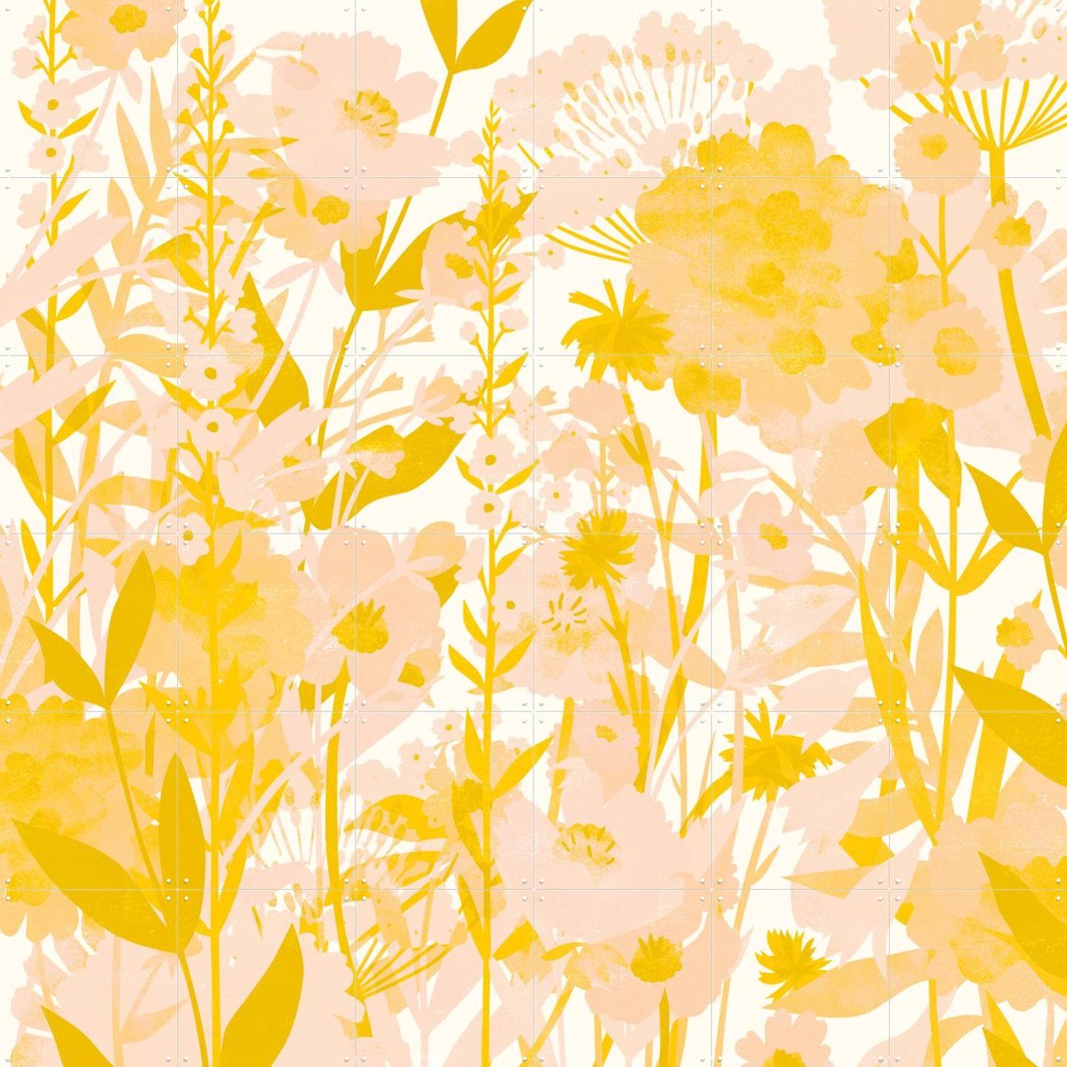 IXXI Flower Garden yellow, Lotte Dirks - 120 x 120 cm - Gratis ophangtool - Grote wanddecoratie en posters - Illustraties, Kleurrijk, Planten