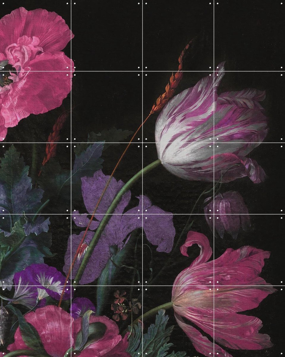 IXXI Golden Age Moody Florals II, Bloomery Decor - 80 x 100 cm - Gratis ophangtool - Grote wanddecoratie en posters - Klassiek, Olieverf, Eetkamer