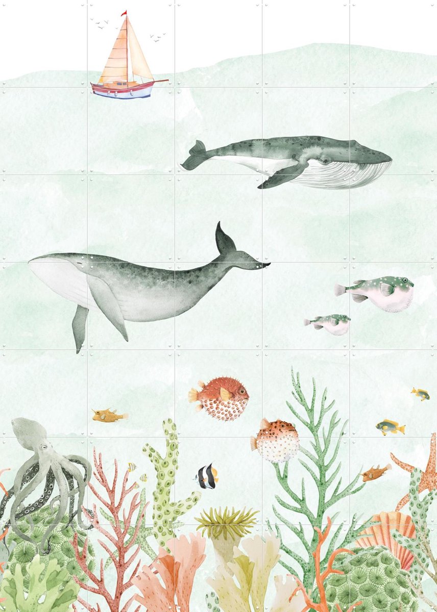 IXXI Sealife, Creative Lab Amsterdam - 100 x 140 cm - Gratis ophangtool - Grote wanddecoratie en posters - Illustraties, Grafisch Ontwerp, Speels