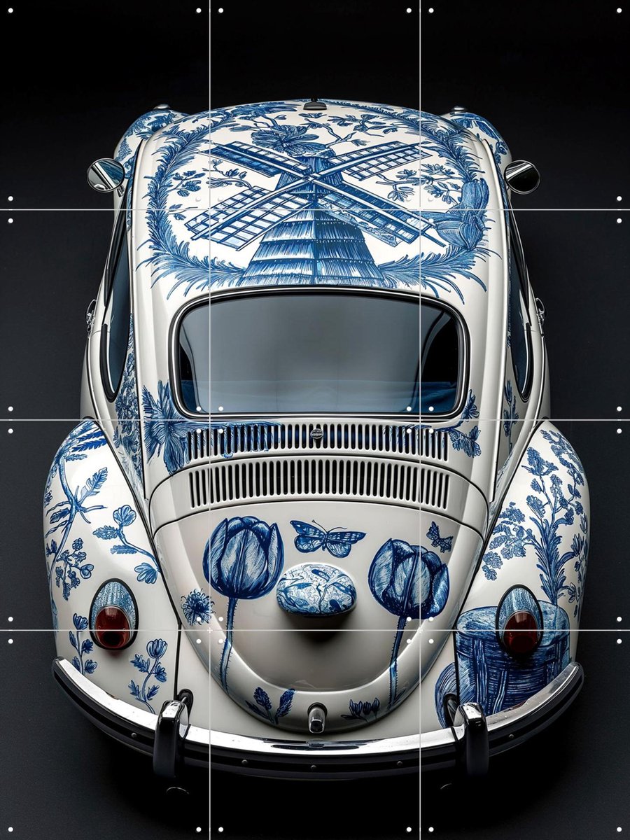 IXXI Delfts Blauwe Kever - Zwart, Margriet Hulsker - 60 x 80 cm - Gratis ophangtool - Grote wanddecoratie en posters - Grafisch Ontwerp, Illustraties