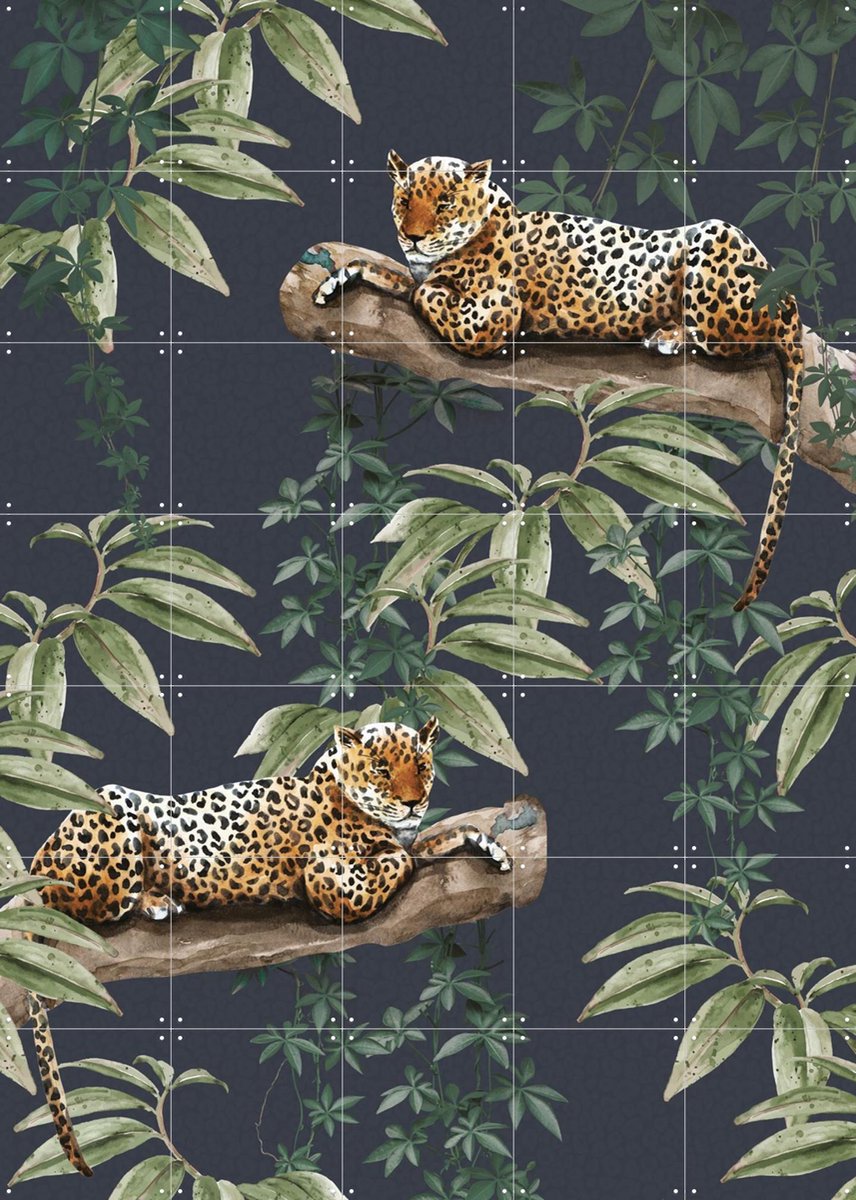 IXXI Chilling in the Jungle, Creative Lab Amsterdam - 100 x 140 cm - Gratis ophangtool - Grote wanddecoratie en posters - Aquarel, Speels
