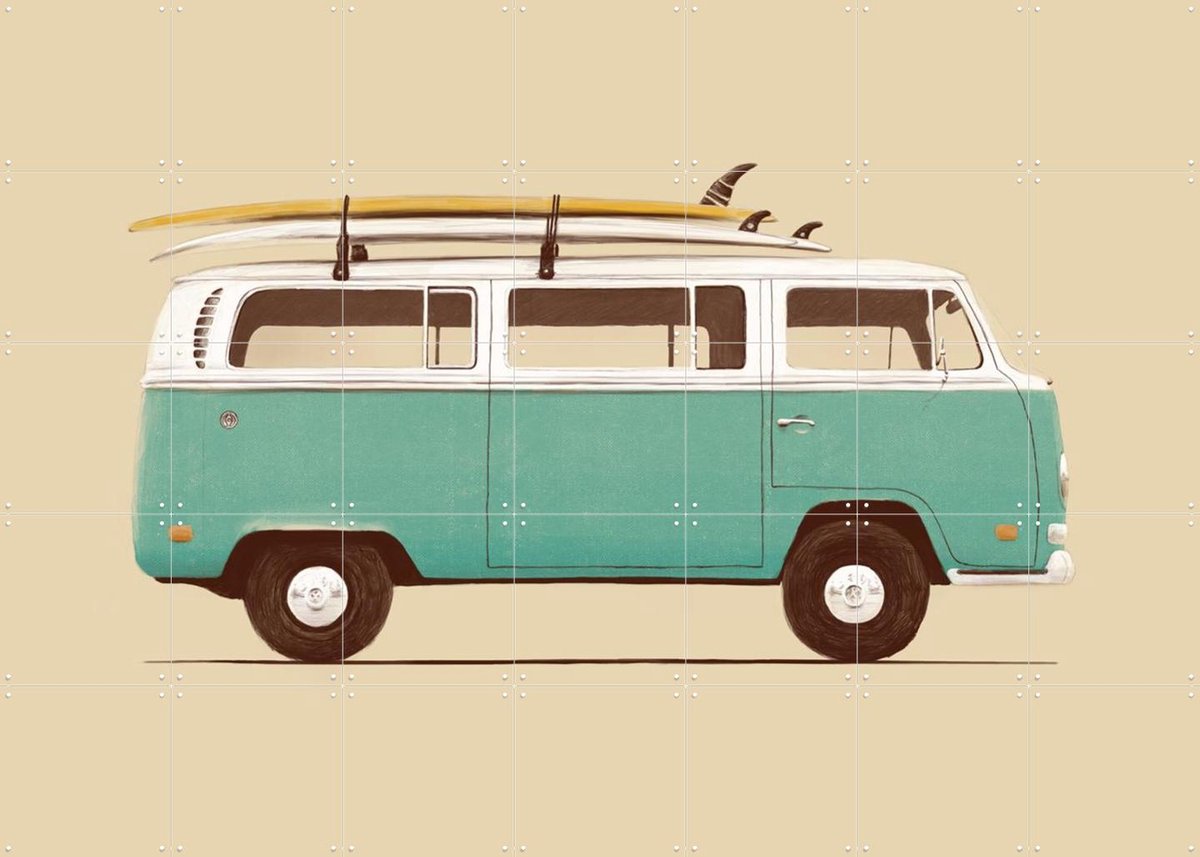 IXXI Blue Van, Florent Bodart - 140 x 100 cm - Gratis ophangtool - Grote wanddecoratie en posters - Speels, Vintage, Illustraties, Minimalisme