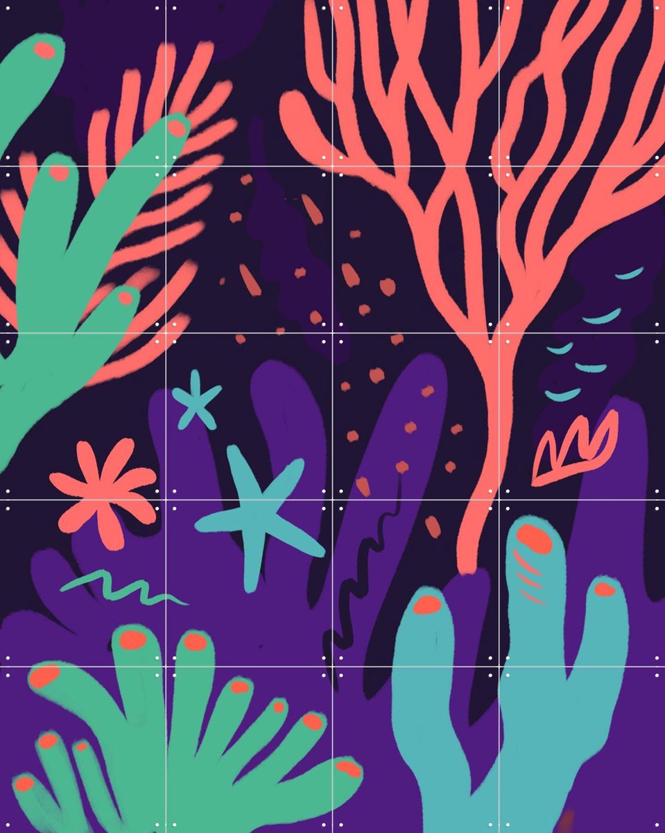 IXXI Sea Corals, Pop-art by Tadej - 80 x 100 cm - Gratis ophangtool - Grote wanddecoratie en posters - Digitale Kunst, Grafisch Ontwerp, Speels
