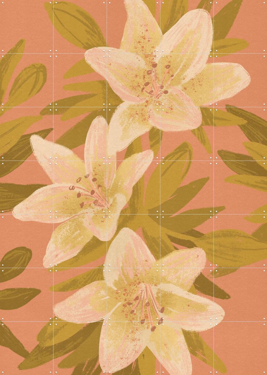 IXXI Lillies, Goed Blauw - 100 x 140 cm - Gratis ophangtool - Grote wanddecoratie en posters - Illustraties, Aquarel, Speels, Woonkamer, Slaapkamer