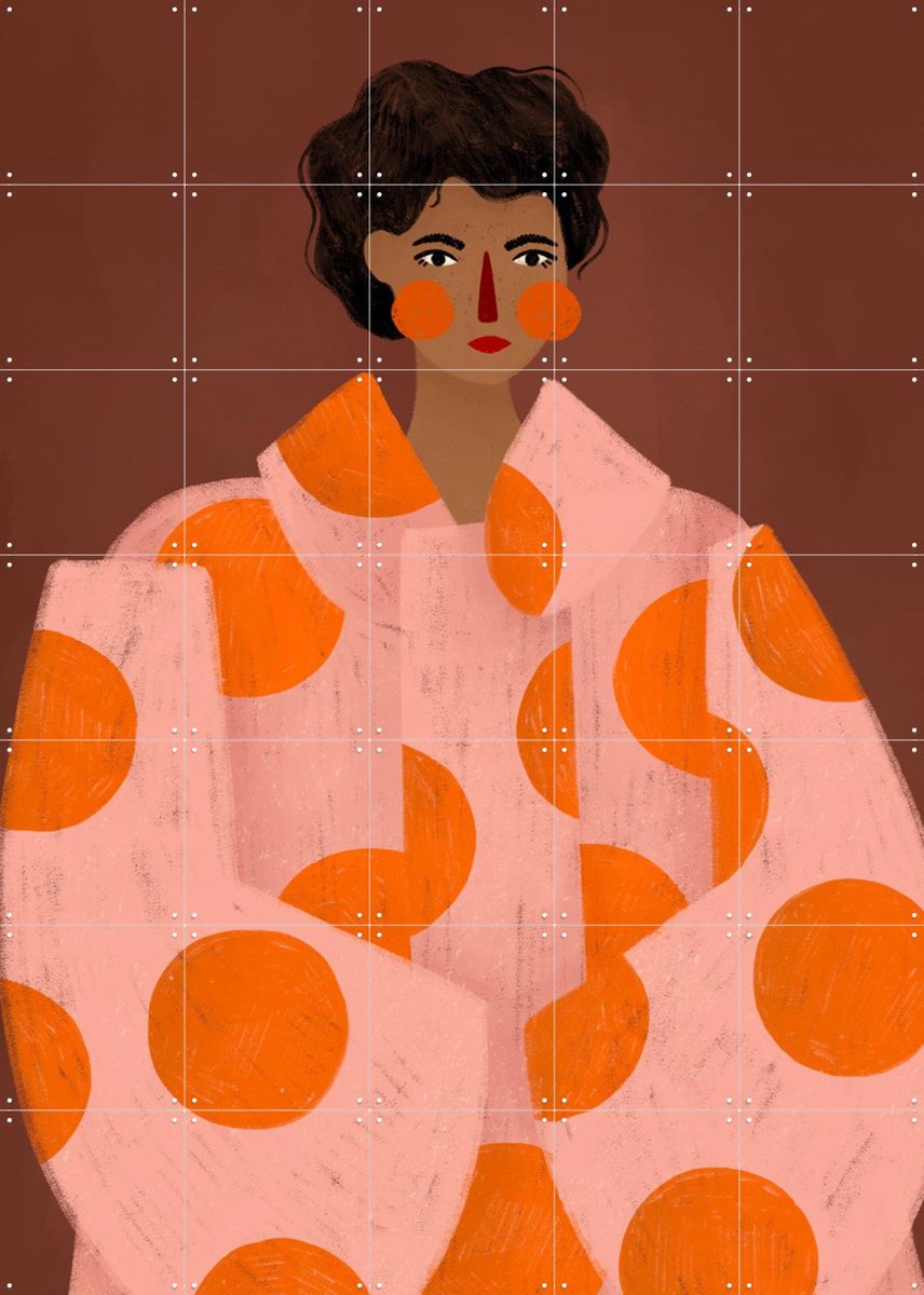 IXXI Woman With Orange Dots, Bea Müller & Various - 100 x 140 cm - Gratis ophangtool - Grote wanddecoratie en posters - Illustraties, Speels