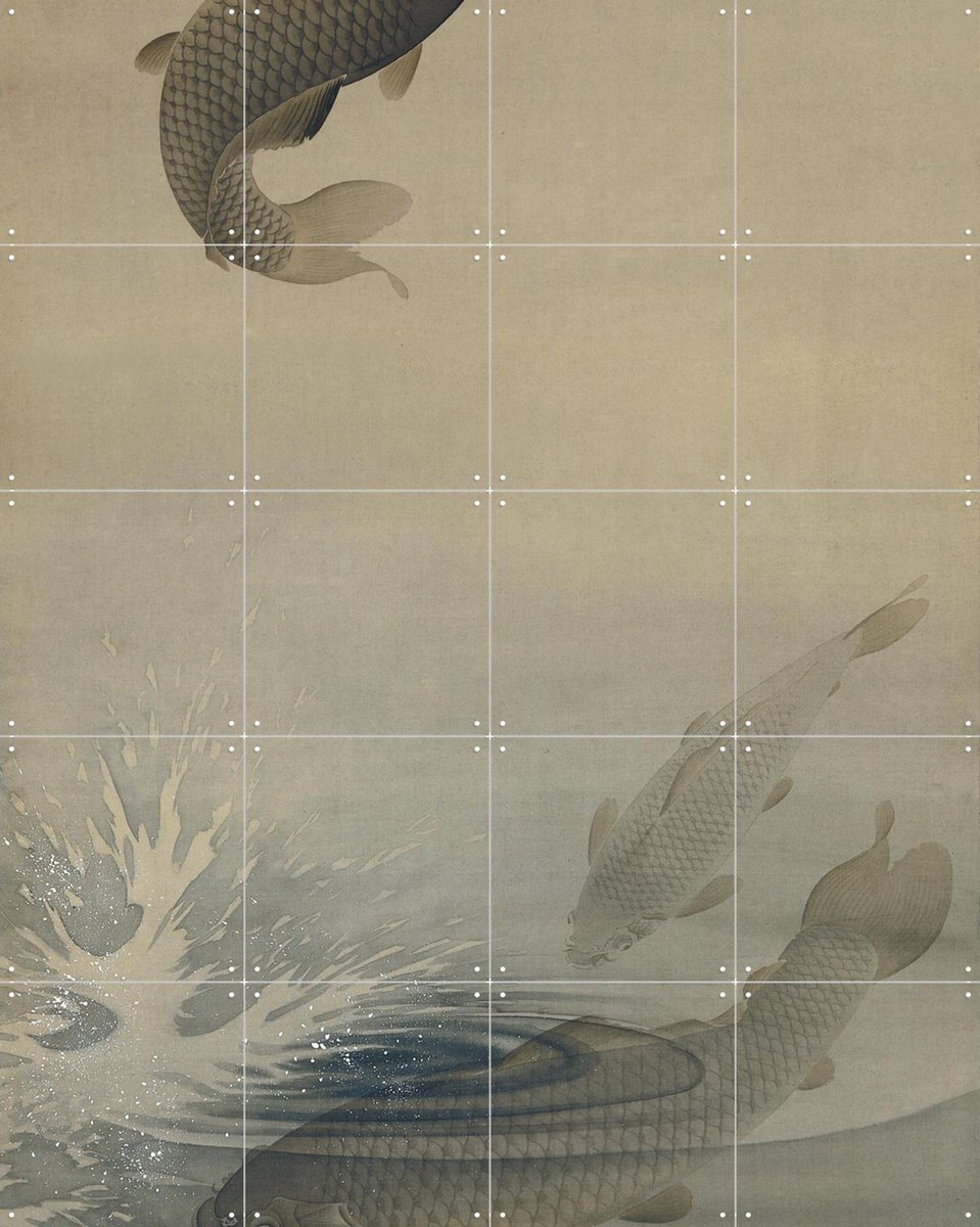 IXXI Carp, Ohara Koson & Rijksmuseum - 80 x 100 cm - Gratis ophangtool - Grote wanddecoratie en posters - Klassiek, Ukiyo-e, Naturalisme, Woonkamer