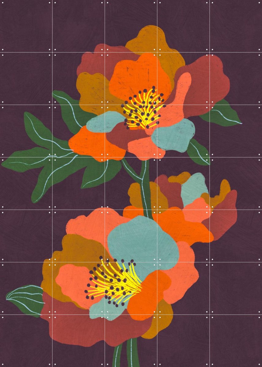 IXXI Vintage flowers, Gigi Rosado - 100 x 140 cm - Gratis ophangtool - Grote wanddecoratie en posters - Speels, Kleurrijk, Grafisch Ontwerp