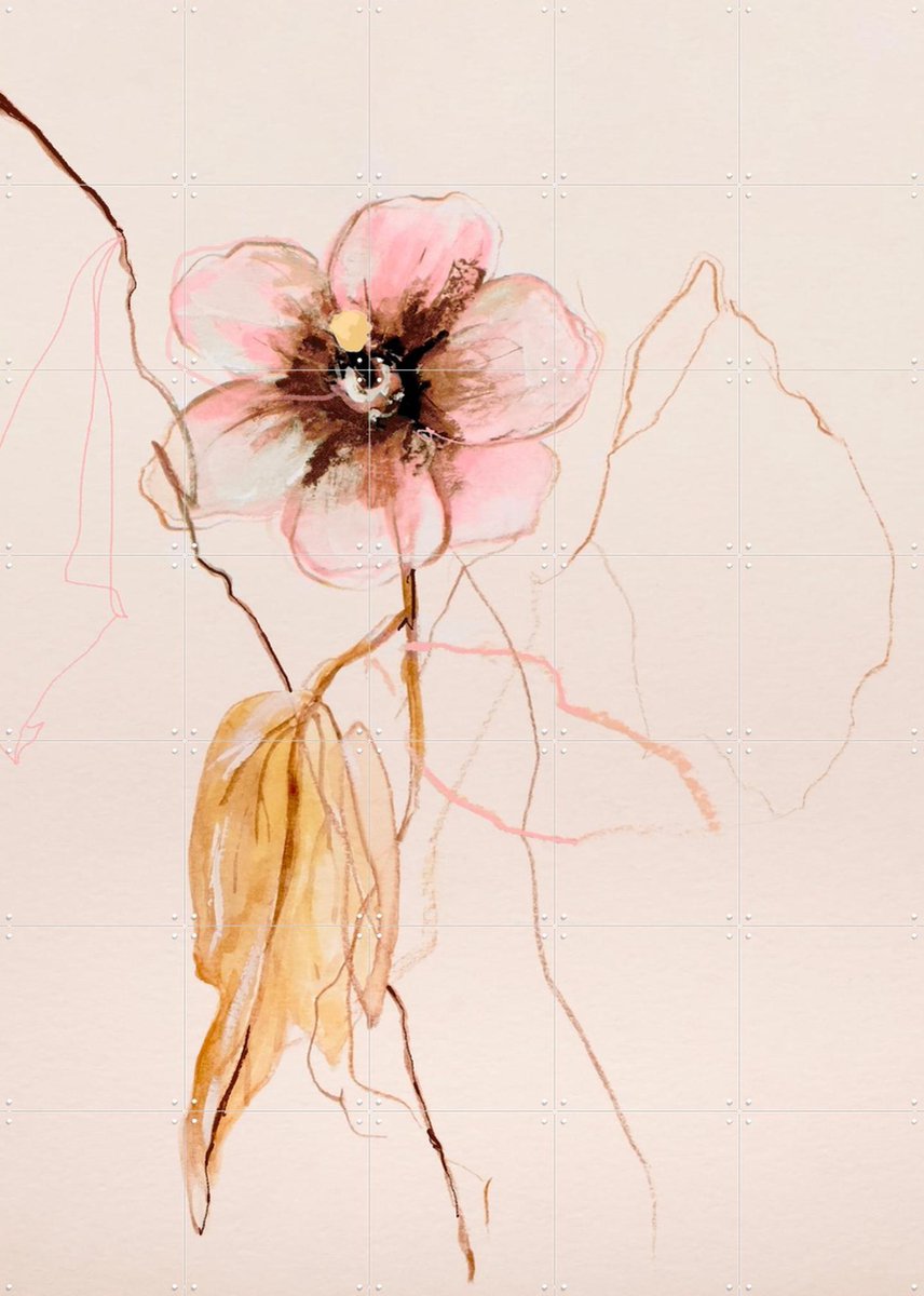 IXXI Flower Study Hibiscus Syriacus, Leigh Viner - 100 x 140 cm - Gratis ophangtool - Grote wanddecoratie en posters - Aquarel, Line art, Minimalisme
