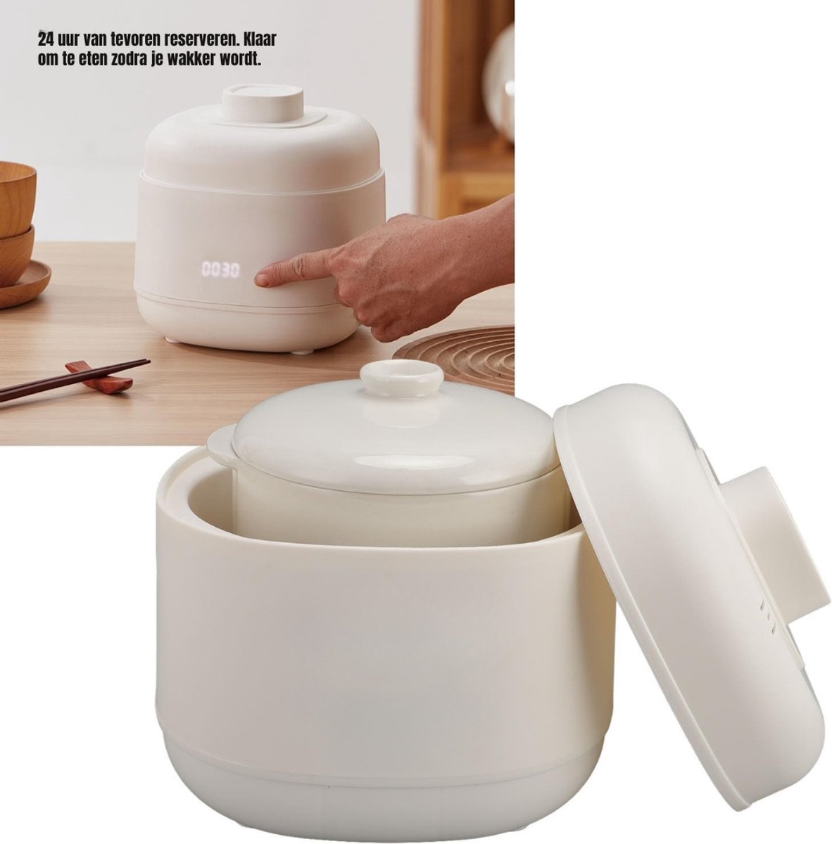 Core® Slowcooker met timer - Slowcooker - Crockpot - Wit - 23cm x 23cm x 22cm – foto 3