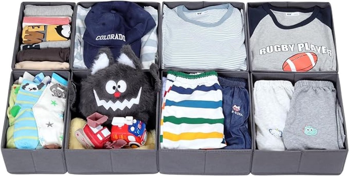 Set van 8 opvouwbare lade-organizers voor kledingkast, modulair systeem, grijs