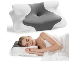 Traagschuim Kussen - Nek Hoofdkussen - Comfortabele Slaap - Ergonomische Ondersteuning - 37x16x16 cm - Grijs
