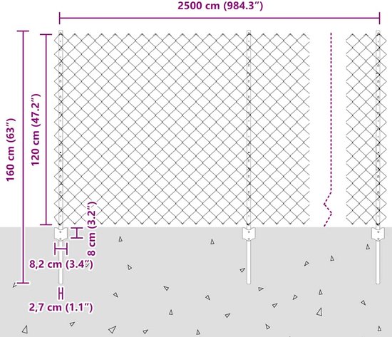 vidaXL - Hek - met - Paal - Zilverkleurig