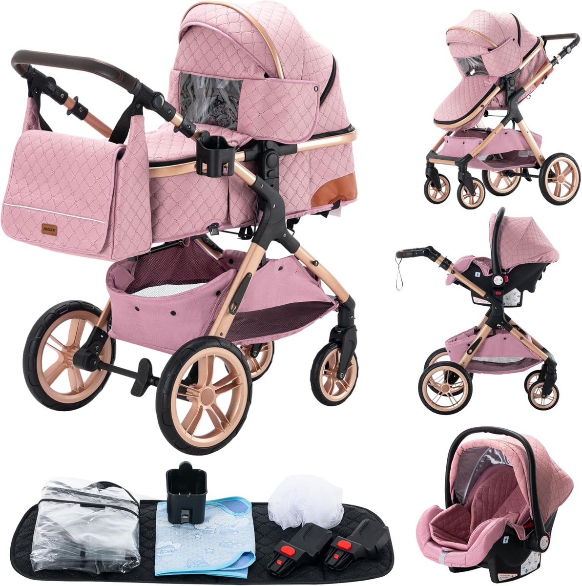 Veelzijdige 3-in-1 Combi Kinderwagen met Reiswieg en Zitje